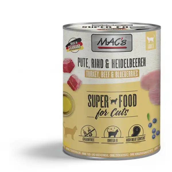 Neu Sparpaket 6 x 800 g Mac's Pute & Heidelbeeren Adult Katzen Nassfutter